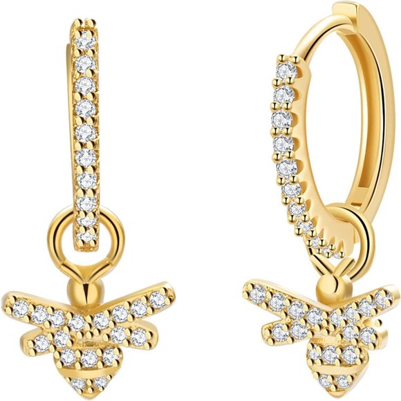 NEW! Beautiful 18k GOLD STERLING SILVER HONEYBEE Hoop EARRINGS Honey Bee